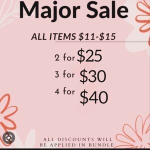 MAJOR Sale! All items $11-$15 are on sale! BUNDLE AND SAVE!!!! THIS WEEKEND ONLY